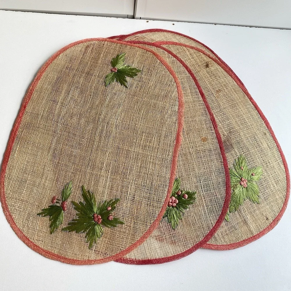 Set‎ Of 8 Vintage Christmas Placemats Floral Boho Straw Placemats 100% Abaca